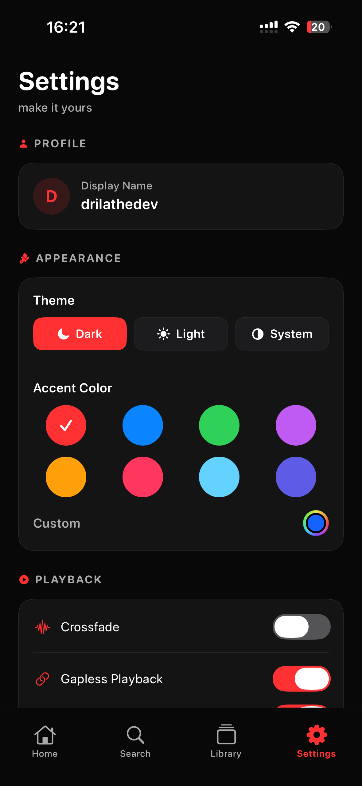 Cassette settings screen
